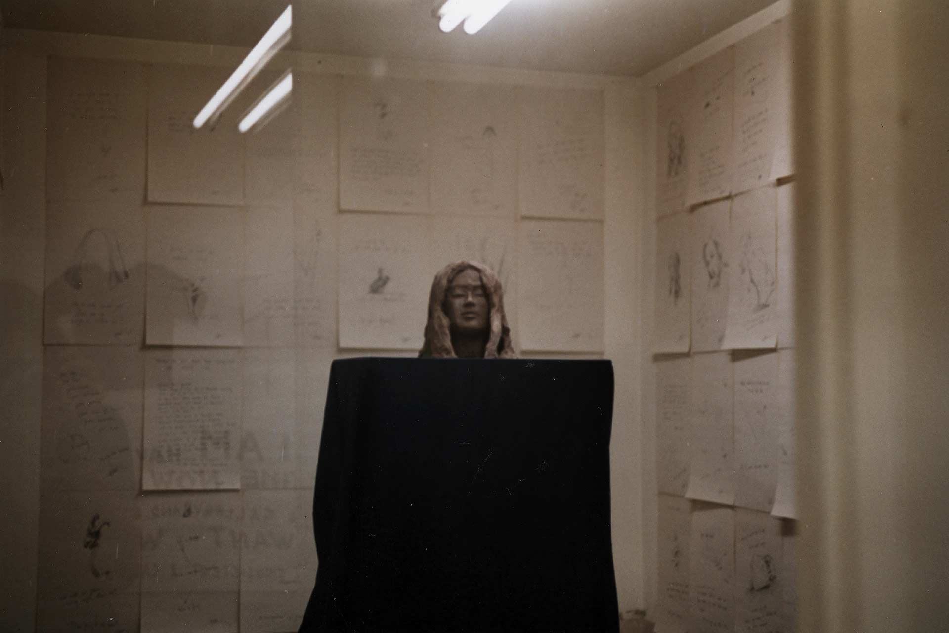 Miss En, 1999, installation with 100 drawings and a sculpture